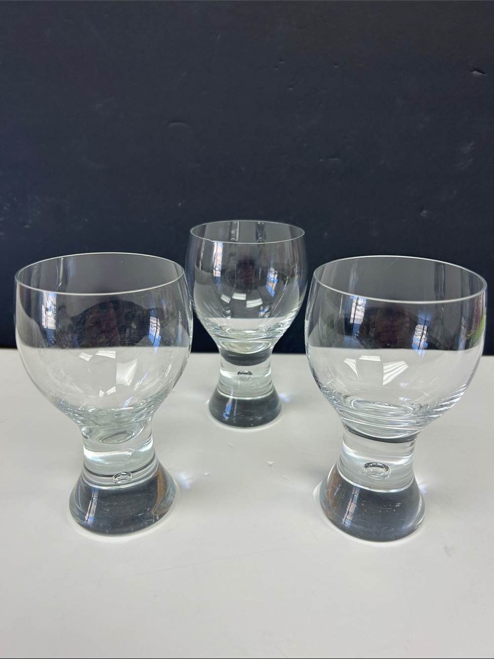 Vintage 1970’s KOSTA BODA Sweden handmade “Rondo” 5 1/4” white wine glasses